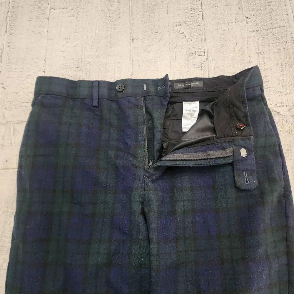 Banana Republic Mens Slim Tapered Suit Pants Plaid Wool‎ 35x28 Blackwatch Tartan